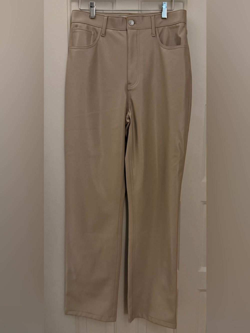 Abercrombie & Fitch Vegan Leather 90s Straight Pants - Light Taupe